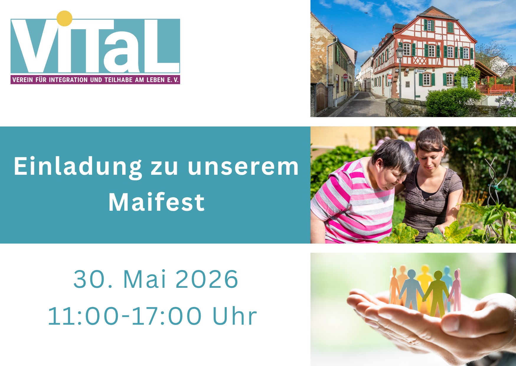 Einladung zu unserem Maifest
am 30. Mai 2026 von 11:00 - 17:00 Uhr im Hof der Tagesstätte Oase in Alzey